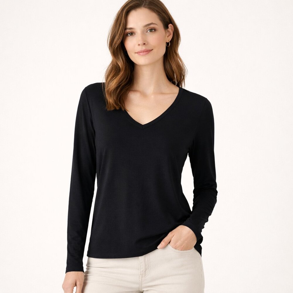 Wilfred Free Aritzia Viscose V-Neck Tunic Top Black Relaxed Fit Capsule